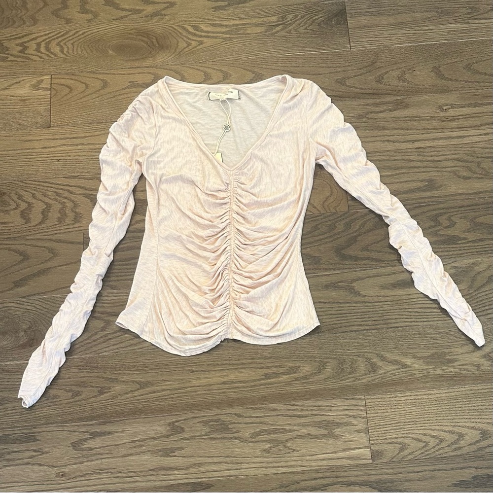 Max Studio London Ruched Long Sleeve Jersey Top  small pink NWT - Picture 2 of 4